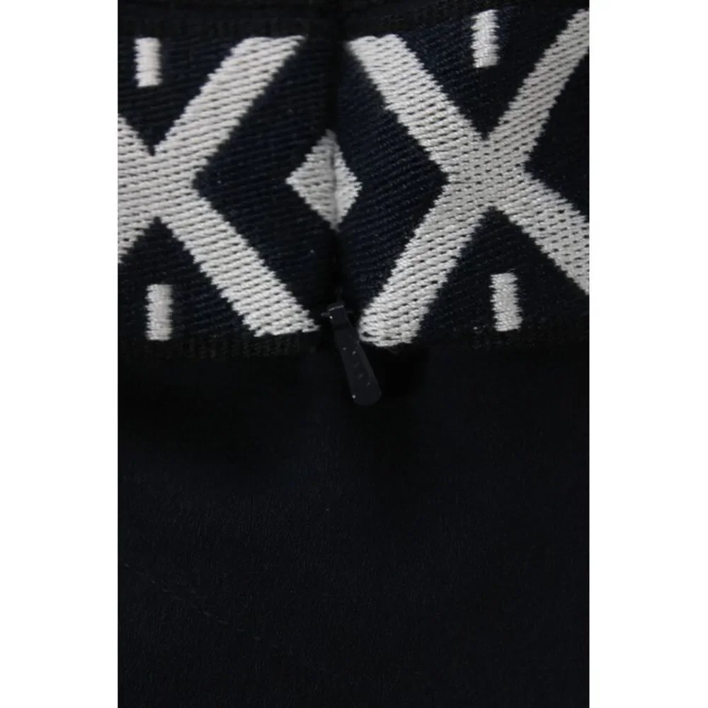 Tory Burch Women Tunic Blouse V-Neck Geometric Long Sleeve Zip Black Size 12